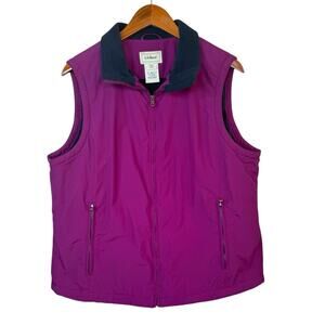 L.L.BEAN Women’s Sz L Nylon Fleece Lined Vest Full Zip Up Outdoor Raspberry
